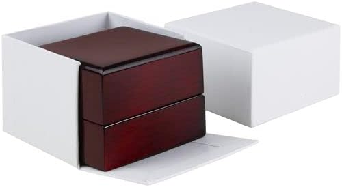 Allure - Bulk Case Of 12 - Luxury Ring Boxes With LED Light, Square Shaped Elegant Diamond Ring Case, For Unique Proposal, Small, Mahogany Wood With Black Leatherette Insert Jewelry Display Gift Box.