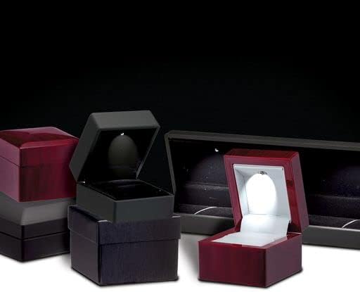 Allure - Large Necklace Box With LED Light, Square Shaped, Elegant Diamond Necklace Case, For Unique Proposal, Engagement Or Wedding, Luxury Black Velvet Interior Jewelry Display Gift Box
