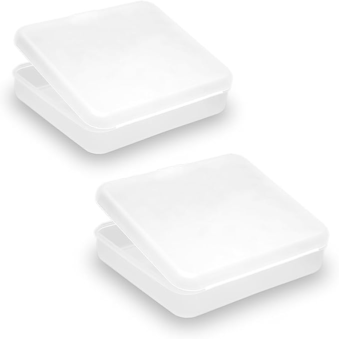 2 Pack (6.18x5.32x1.5 Inches) Rectangular Clear Frosted Plastic Box Containers with Buckle Lids,Rectangle Plastic Clear Storage Containers Box for Make Up,Eye,Pills,Gems,Beads,Jewelry,Small Items