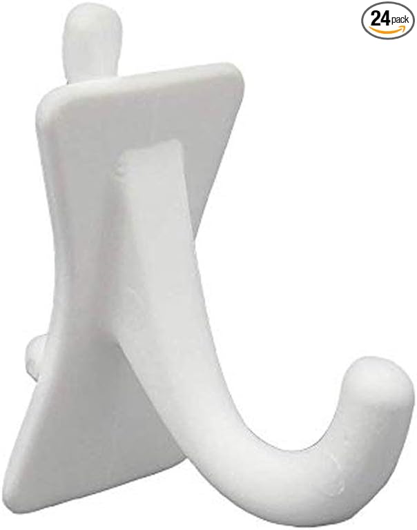 PegPro® J Hooks Kit for Standard “Wood Fiber” pegboard – Durable Plastic Pegboard Hooks - for Garage, Kitchen, Craft Room, and More (J Hook - 24 Pack, White)