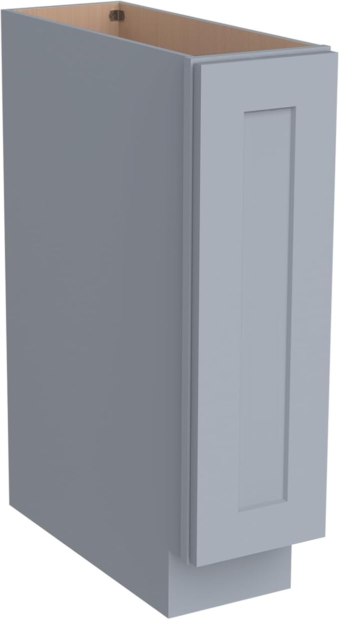Solid Wood RTA Tray Base Cabinet with Full Height Door & Adjustable Shelf – Shaker Style Kitchen Storage Organizer, Durable Plywood Construction, Easy Assembly 9”W x 24”D x 34.5”H (Grey)