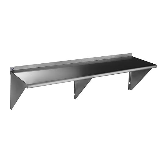 ROCKPOINT Stainless Steel Shelf 14 x 72 Inches 450lb, NSF Metal Commercial Shelves Wall Mount Floating Shelving with Backsplash for Restaurant, Kitchen, Home and Hotel, Silver