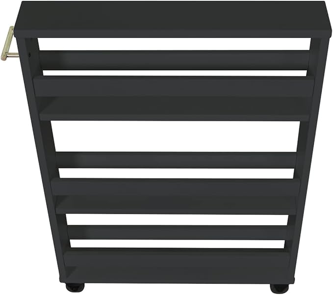 MUSEHOMEINC Compact Space Kitchen Pantry,3-Tier Kitchen Removable Storage Cart, Slim Slide Out Rolling Pantry Shelf for Narrow Spaces（Black）