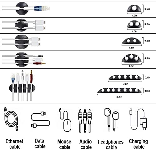 Cord Management Organizer Kit 4 Cable Sleeve split with 41Self Adhesive Cable Clips Holder, 10pcs and 2 Roll Self Adhesive tie and 100 Fastening Cable Ties for TV Office Car Desk Home