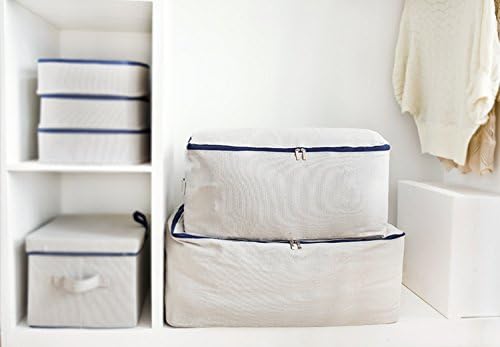 Large Canvas Soft Bedding, Garment Storage Organizer Bag for Wardrobe, Oversize Breathable Soft Bags for Queen/King Size Blankets, Duvets, Beige