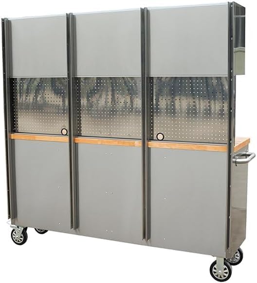 2 Pack - 72" Stainless Steel Rolling Tool Chest with 11 Drawers + 3 Upper Cabinets, Large Lockable Storage Cabinet, Mobile Workbench with Wheels for Garage Workshop (2 × HTC7214W1)