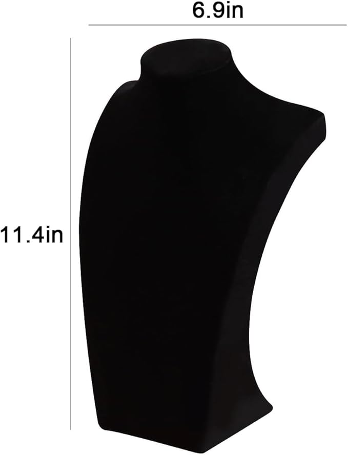 3Pcs Necklace Bust Stand for Selling, Black Velvet Necklace Display Holder, Jewelry Necklace Organizer Rack for Shop Store Exhibition Show (11"Height)