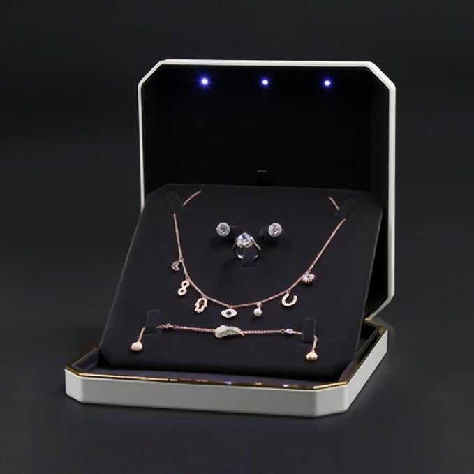 HSLFUAI Necklace Box with Led,Jewelry Box for Necklace, Large Necklace Box,Jewelry Gift Box for Wedding, Birthday, Valentine' Day, Mother'S Day, Christmas,Black Velvet Interior Necklace Organizer