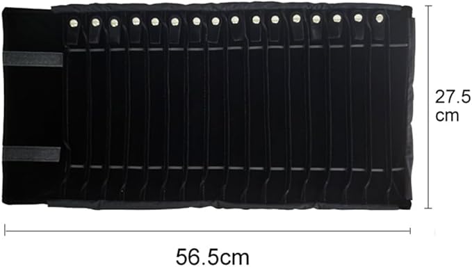 Portable Jewelry Roll Untangled Secure Necklace Travel Storage Bag Displays Holder 16 Chain (Gray PU and Black Velvet)