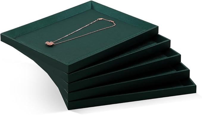 Flat Tray For Jewelry, Premium Green Leather Jewelry Tray, Large Jewelry Display Tray For Watch, Necklace, Ring, Pendants