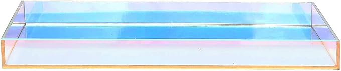 ROYALITA Acrylic Tray Bathroom Tray for Countertop, Guest Towel Holder Tray for Napkin Perfume Jewelry Makeup, Vanity Trays for Soap Dispenser, Aromatherapy, Cup & Candle, Iridescent