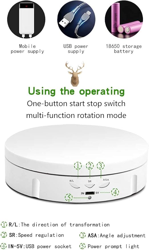 JAYEGT Motorized Rotating Display Stand, 5.74inch /22LB Load, 360 Degree Electronic Turntable Display Stand for Photography Products Shows, Jewelry, Watch, 3D Models, Cake, White