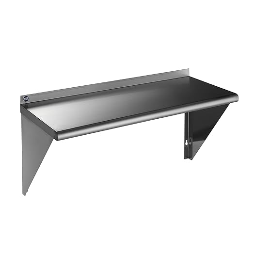 ROCKPOINT Stainless Steel Shelf 18 x 30 Inches 320lb, NSF Metal Commercial Shelves Wall Mount Floating Shelving with Backsplash for Restaurant, Kitchen, Home and Hotel, Silver