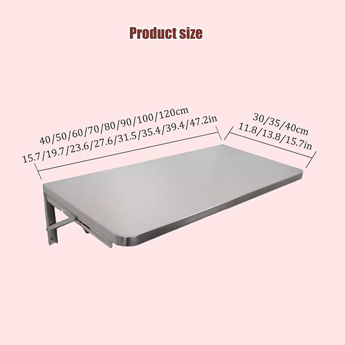 304 Stainless Steel Folding Wall Shelf Wall Mount Kitchen Storage Shelves Rounded Corners Food-Grade Folding Table Thickened Bracket for Laundry Room Garage Restaurant.(80x40cm/31.5x15.7in)