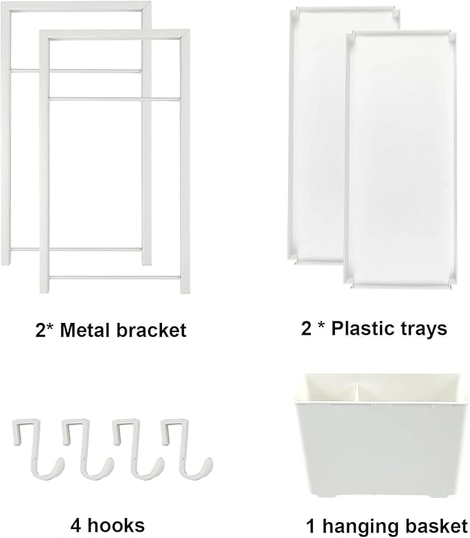 Bathroom Organizer Countertop with Basket & Hooks, 2 Tier Shelf Bathroom Organizers and Storage for Perfume, Cologne, White Countertop Organizer for Vanity, Kitchen, Office or Under Sinks