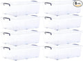 Superio Storage Bins with Lids- Clear Boxes for Organizing, Stackable Plastic Containers- BPA Free, Non-Toxic, Odor Free, Organizer for Home, Office, Dorm (8 Pack, 42 Qt (Under Bed-Wheeled))