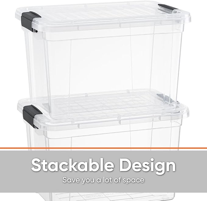 Superio Clear Storage Boxes with Lids, 8.75 Quart Plastic Container Bins for Organizing, Stackable Crates, BPA Free, Non Toxic, Odor Free, Organizers for Home, Office and Dorm, 6 Pack