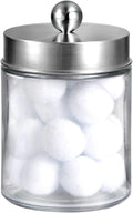 Amolliar Apothecary Jars Bathroom Vanity Organizer -Countertop Canister Jar with Storage Lid - Qtip Dispenser Holder Glass for Qtips,Cotton Swabs,Makeup Sponges ,Hair Band - Brushed Nickel (1 Pack)