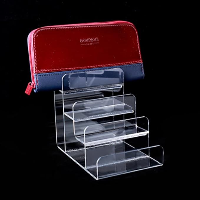 Acrylic Wallet Display Stand Purse Handbag Organizer, Clear Jewelry Riser Display Stand Purse Display Rack, Acrylic Display Shelf for Cosmetic Perfume Jewelry Sunglasses Handbag (2 PCS-4 Tier)