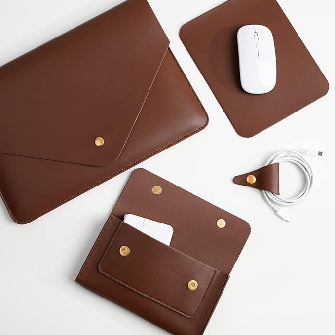 PU Leather Laptop Sleeve Compatible with New 14 inch MacBook Pro A2992 A2918 A2442,Old MacBook Pro Air 13, Surface Laptop 13.5, Thinkpad X1 Carbon 14 Color Set of 4PCS Dark Brown