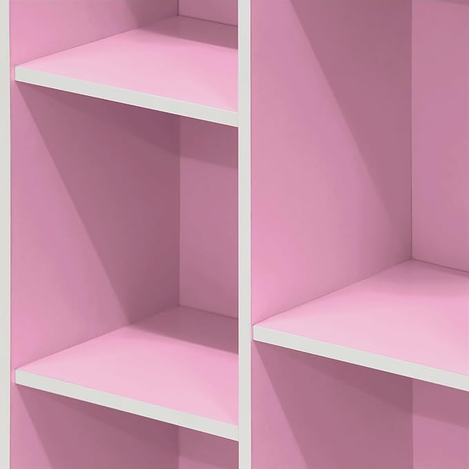 Furinno LUDER Book Shelf, 7-Cube Bookshelf, Bookcase, 9.4 x 19.5 x 41.7, for Living Room, Bedroom, Home Office, White/Pink