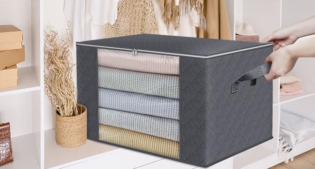 Large Clothes Storage Bags 8 Pack, Foldable Closet Organizers with Durable Breathable Fabric & Clear Window for Blankets, Comforters, Pillows, Bed Sheets, Toys & Seasonal Clothing (Gray)