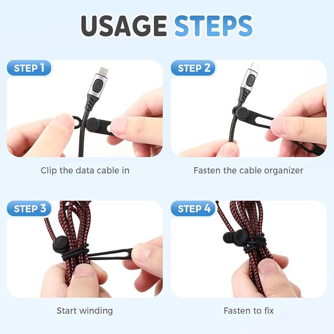 Data Cable Organizer,Multicolor Silicone Cable Ties,Reusable Cable Management Organizers,Multipurpose Elastic Cord Organizer For Bundling Earphone/Phone Charger/Computer Cords (30PCS)