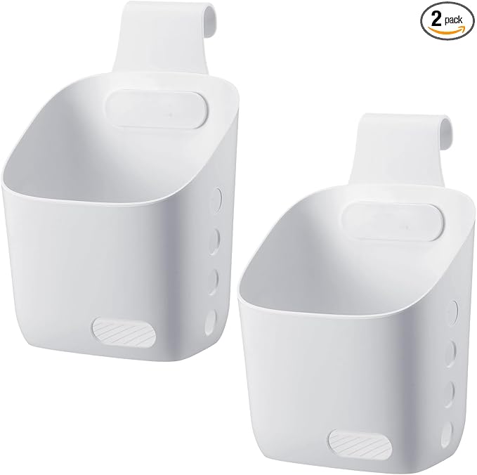 2 Pcs Plastic Hanging Basket Kitchen Storage organizer, Basket with Detachable hook, hanging baskets for organizing,Hang it behind a door or on a railing, Over the Cabinet Door