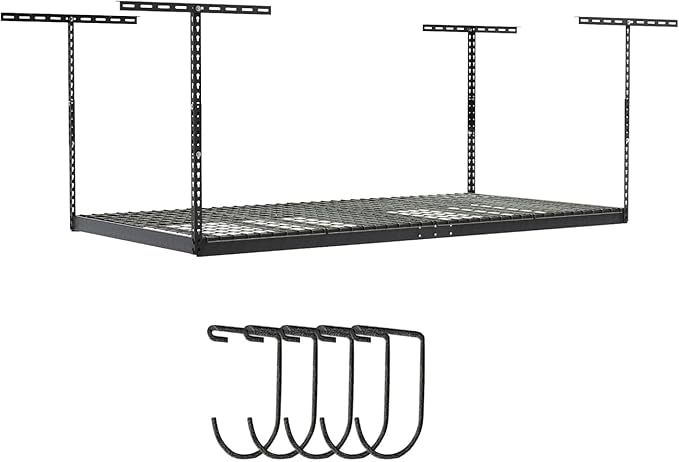SafeRacks Overhead Garage Storage Rack - Heavy Duty Racks for Garage with 600 lb Capacity, Easy Storage, Adjustable Storage Rack, Ceiling Mount Storage 4x8 Hammertone (12"-24")