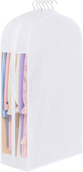 Kntiwiwo 43" Cotton Garment Bag for Hanging Clothes and Storage, Breathable Suit Bags for Closet Storage with 10" Gusseted & Large Clear Window for Suits, Short Dresses, Jackets, Sweaters, 1 Pack