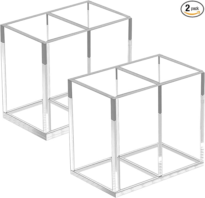 2pcs Makeup Brush Holder, Acrylic Clear Organizer For Cosmetics, Pen Pencil Cup Holder For Desk