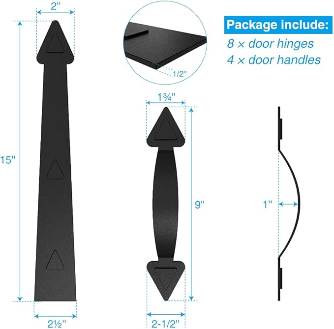 ZEKOO Garage Door Magnetic Decorative Hardware Kit, 8 Hinges 4 Handles Door Carriage Accents for 2 Car Garage, Color Black