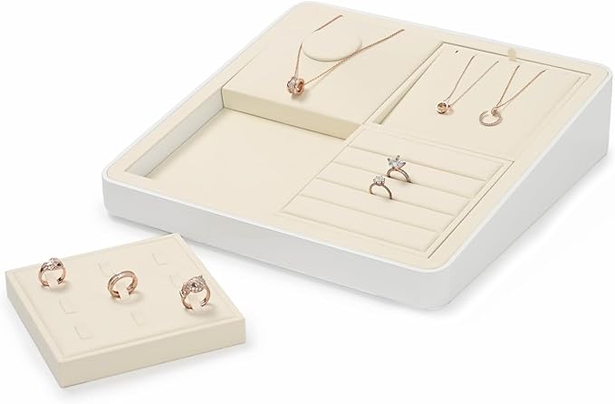 Oirlv Microfiber 9 Slots Jewelry Pendant Display Tray Jewelry Necklace Organizer Display Tray(Beige)