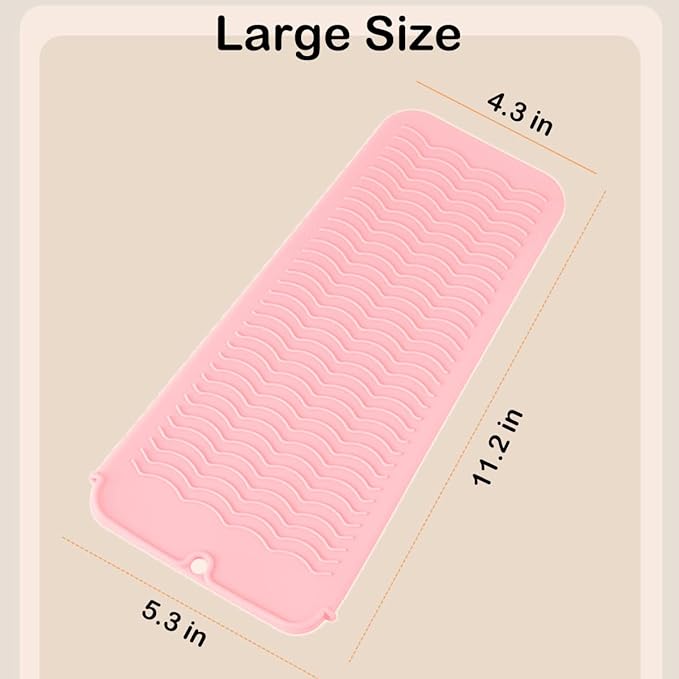 2 Heat Resistant Silicone Mat with Hanging Hole, Straightener Heat Resistant Travel Mat & Pouch for Curling Iron, Flat Iron and Other Hot Hair Styling Tools, 11 x 5 in, Pink+Green
