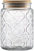 Vintage Glass Jar, Decorative Glass Jar with Bamboo Lid, Candy Jar Cookie Jar for Kitchen Counter, Pantry, 23.7 FL OZ Glass Storage Jar Holds Coffee, Tea, Sugar, Balth Salts