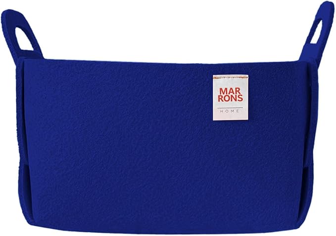 Collapsible Felt BLUE Storage Bin Small 7.1"x5.1"x5.1" – Foldable Basket with Handles for Closet, Toy Storage, Laundry Room Organization, Decorative Storage Baskets for Shelves, Nursery
