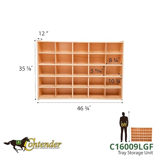 Contender Birch 25 Cubby Tray Cabinet with Lime Green Color Bins, Storage Organizer for Toddlers, Shelving Units for Daycare, Nursery, Homeschool [ Fully Assembled ]