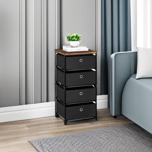 HAITRAL Fabric Storage Chest, Drawer Clothes Organizer - 4 Drawers Storage Organizer Unit for Closet, Easy Assembly Closet Dresser for Dorm, Bedroom, Hallway, Storage Bins (Black)