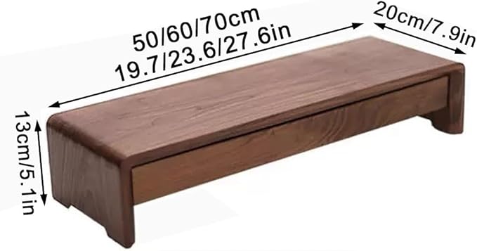 Solid Wood Monitor Stand for Saving Space, Monitor Riser with Storage, 2 Tier Computer Stand with Drawer, Multifunctional Desk Organizer for Home, Office(50cm-19.7in)