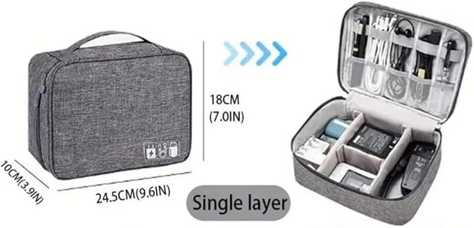 Travel Cable Organizer Bag for Electronics Accessories Portable Tech Carrying Large Storage Case for Charger, Cord, Power Bank, Hardware Waterproof (1PCS) (Grey)