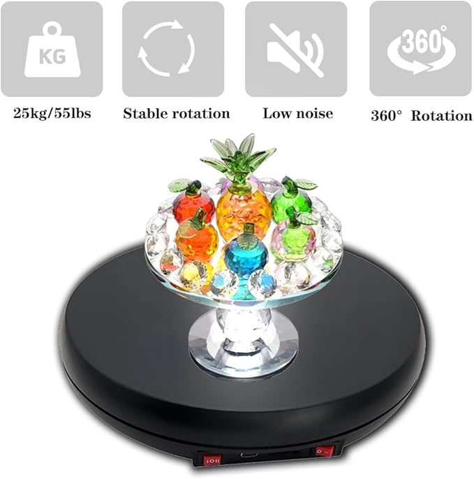 JAYEGT Motorized Rotating Display Stand with 5 Color LED Light , 10 inch /55lbs Load, 360 Degree Electronic Turntable Display Stand for Photography Products Shows, Jewelry, Watch, 3D Models, Cake