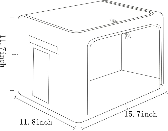 FHSQX 2 Pack Clothes Storage Bins Stackable Metal Frame Storage Box Foldable Linen Fabric Box Organizer with Carrying Handles and Clear Window (Beige, 15.7x 11.8x 11.7 Inch)