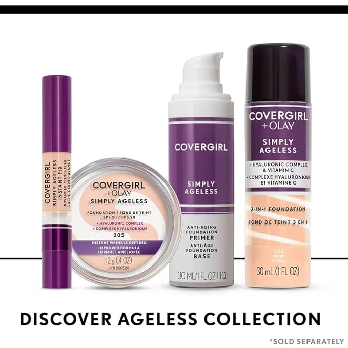 COVERGIRL & Olay Simply Ageless 3-in-1 Liquid Foundation, Matte Finish, Hyaluronic & Vitamin C Formula, 242 Medium Beige, 1 Count