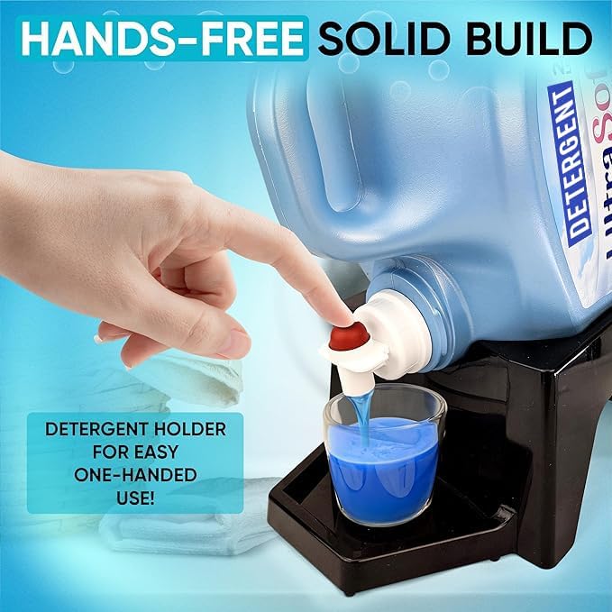 TidyFriend Laundry Detergent Dispenser with Tray, Laundry Soap Dispenser with Non-Slip Rubber Feet for Washing Room Organization, Easy Pour (Black)