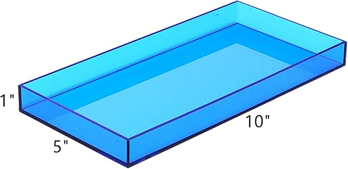 ROYALITA Acrylic Tray Bathroom Tray for Countertop, Guest Towel Holder Tray for Napkin Perfume Jewelry Makeup, Vanity Trays for Soap Dispenser, Aromatherapy, Cup & Candle, Blue