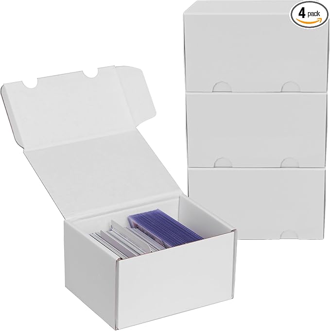 NUMINA Small Trading Card Storage Box 4 Pack, 160 Toploader Card Corrugated Organizer with Dividers & Labels for TCG/MTG Decks and Collector Card Collections