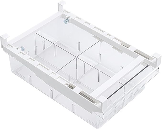 Fridge Drawer Organizer, Pull Out Shelf Storage Transparent Organizer for Refrigerator, Drawer Organizer for Egg, Fruit, Vegetable, Seafood, Meat, Cheese, Produce (White B)