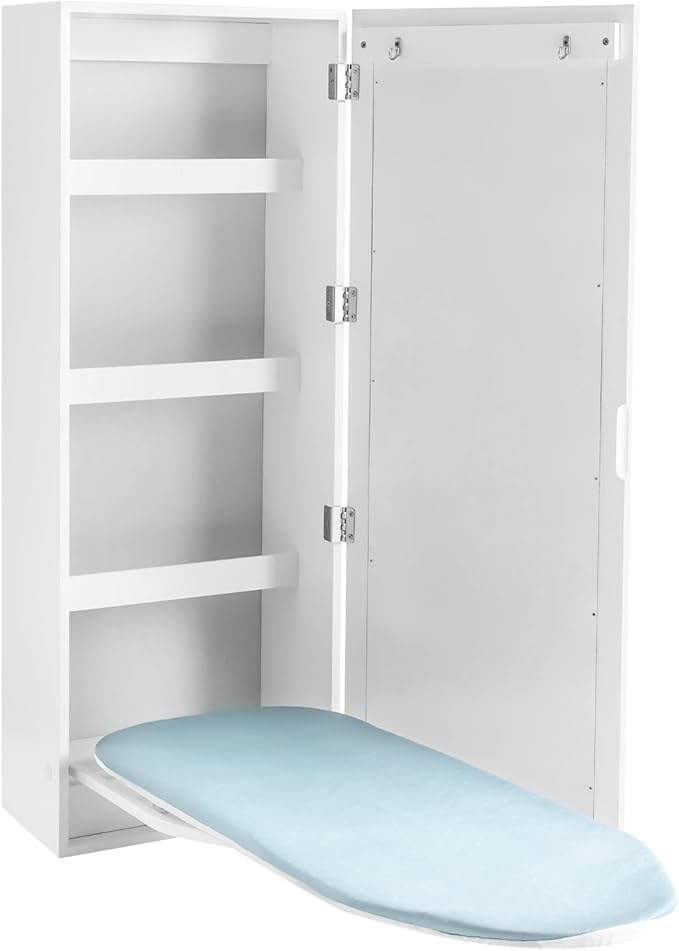 Wall Mounted Ironing Board with Storage Cabinet,Foldable Ironing Storage Station,Built in Foldable Ironing Board Closet with Storage