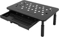 Computer Monitor Stand Riser, Adjustable Height Ergonomic Metal Laptop Stand with Drawer and Ventilation Holes, for Desk Storage Organizer Underneath 20KG Capacity (Black)