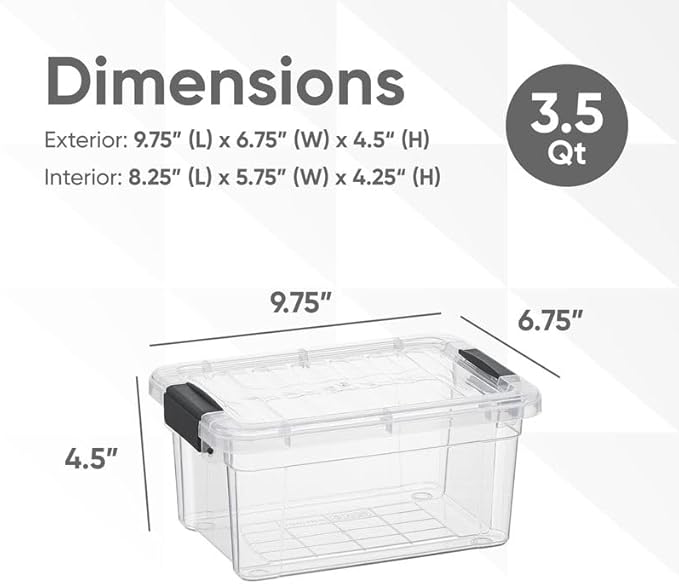 Superio Clear Storage Bins with Lids, Stackable Storage Box with Latches and Handles, Extra Small, 6 Pack 3 Quart